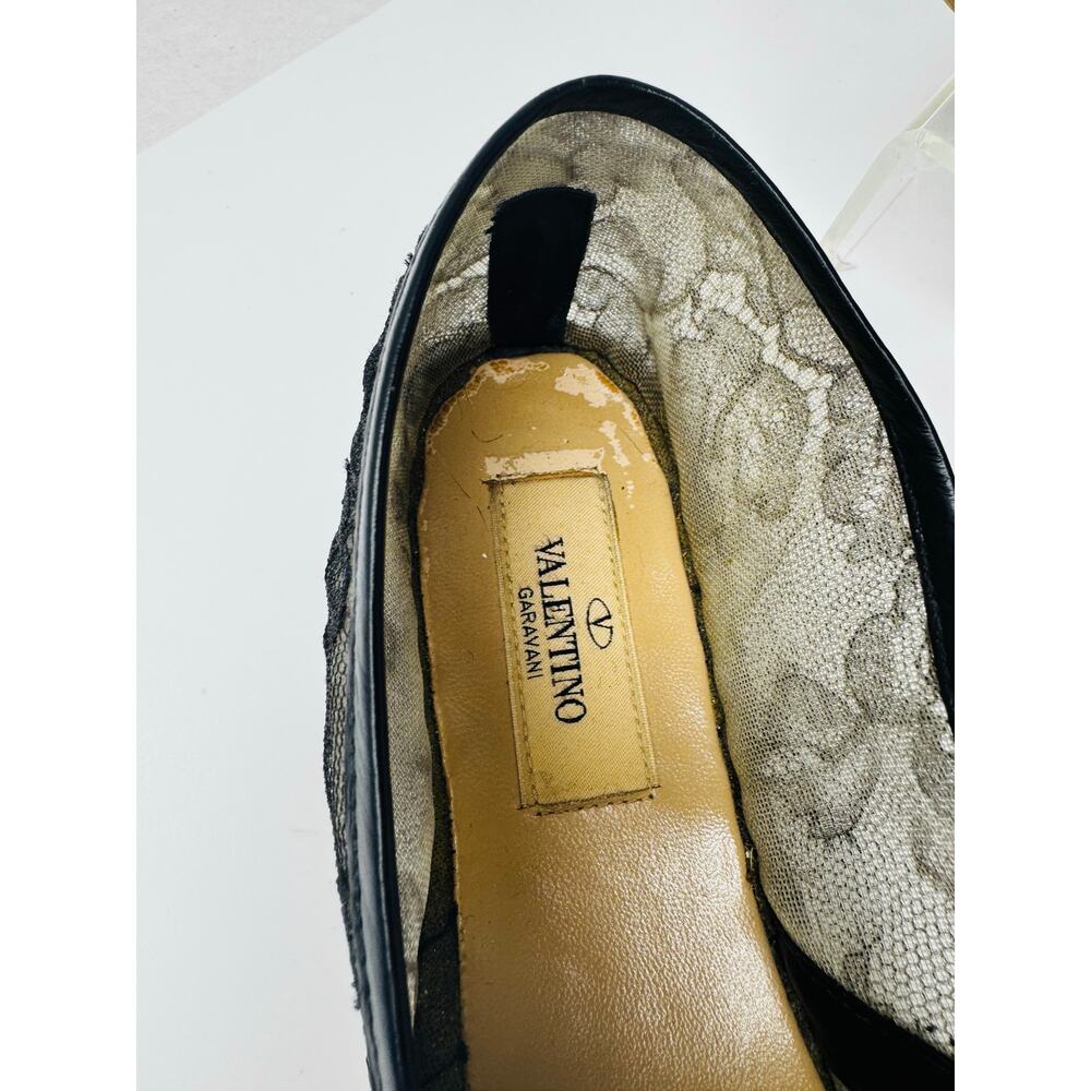 Valentino Black Lace Leather Espadrille Flats Slip On Shoes size EU 37 US 7 - Picture 6 of 9